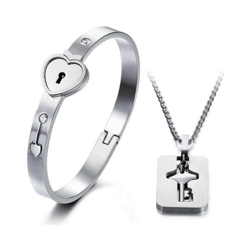 Image of Lock Key Bracelet And Pendant Jewelry Set