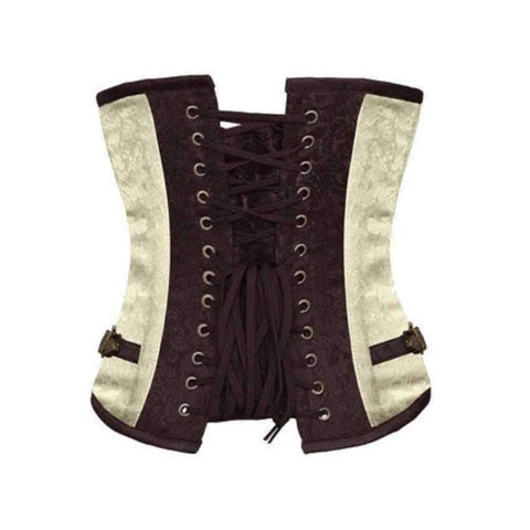 Image of Gothic White Steampunk Corset With Underbust Steel Boned Cincher Waist Belt