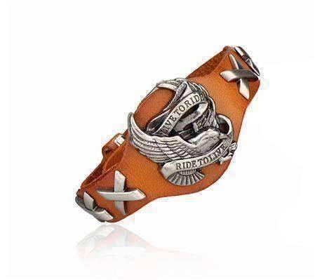 Image of Leather Live To Ride, Ride To Live Bracelet ORANGE