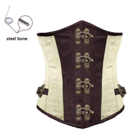 Gothic White Steampunk Corset With Underbust Steel Boned Cincher Waist Belt
