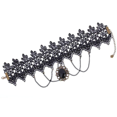 Image of Steampunk Retro Lace Gemstone Pendant Choker