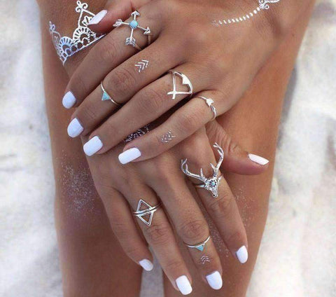 Image of 7 Pcs Antique Silver Plated Rings