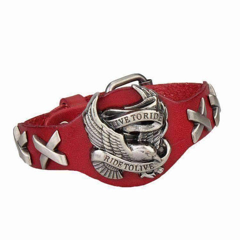 Image of Leather Live To Ride, Ride To Live Bracelet RED