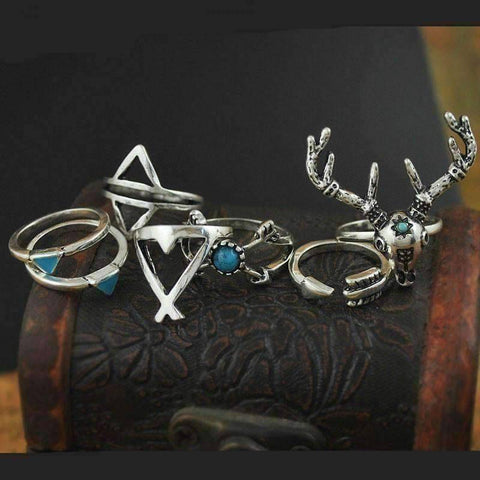 Image of 7 Pcs Antique Silver Plated Rings