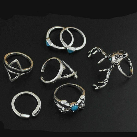 Image of 7 Pcs Antique Silver Plated Rings