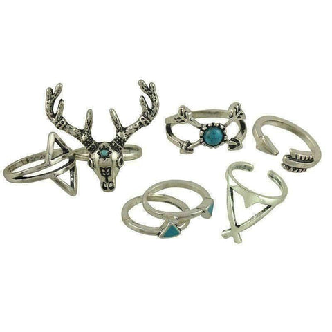 Image of 7 Pcs Antique Silver Plated Rings