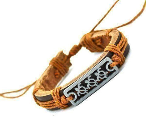 Image of Sea Turtle Charm Genuine Leather Bracelet Cuff